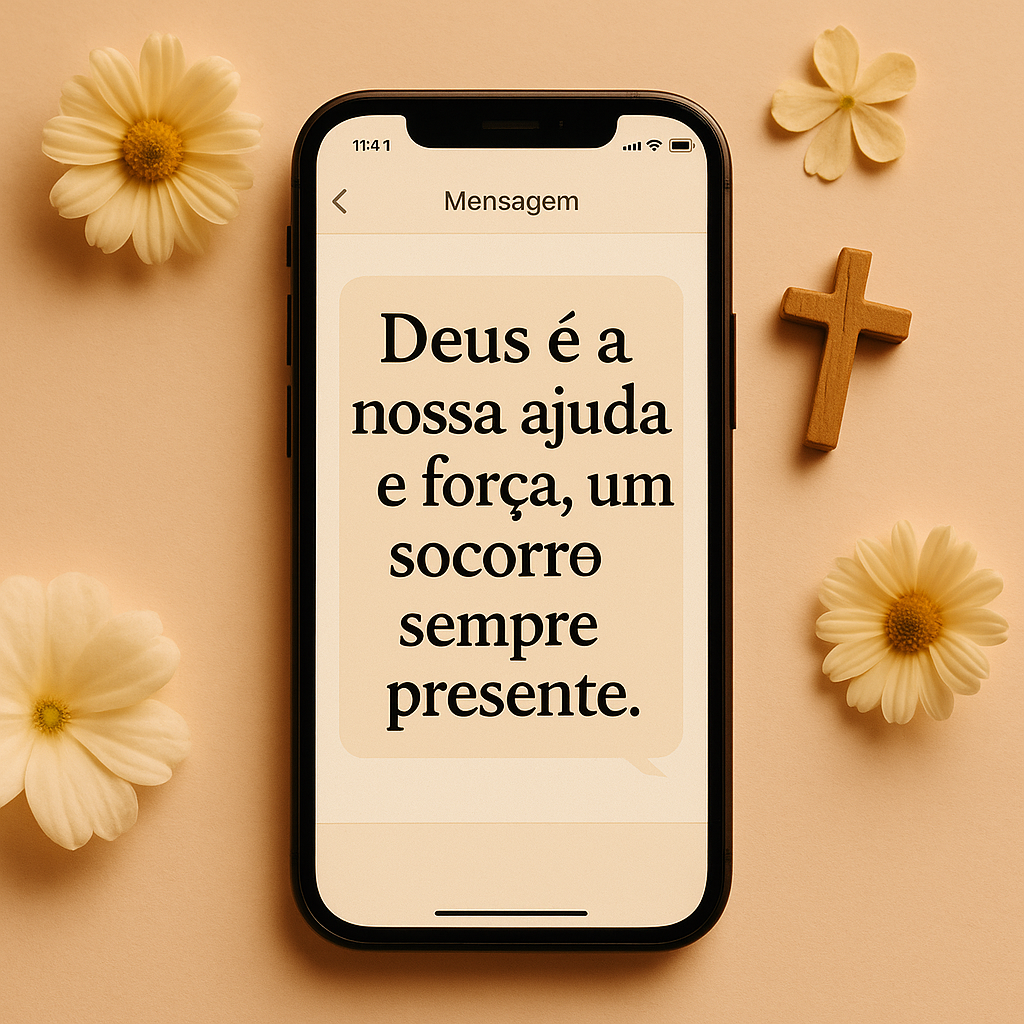 Celular enviando frases cristãs curtas de fé via mensagem de texto para amigos