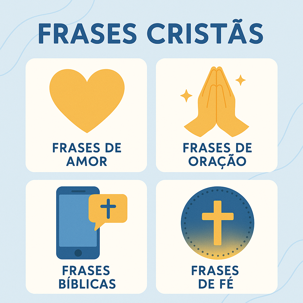 Guia visual de frases cristãs para status organizadas por categorias de esperança e gratidão