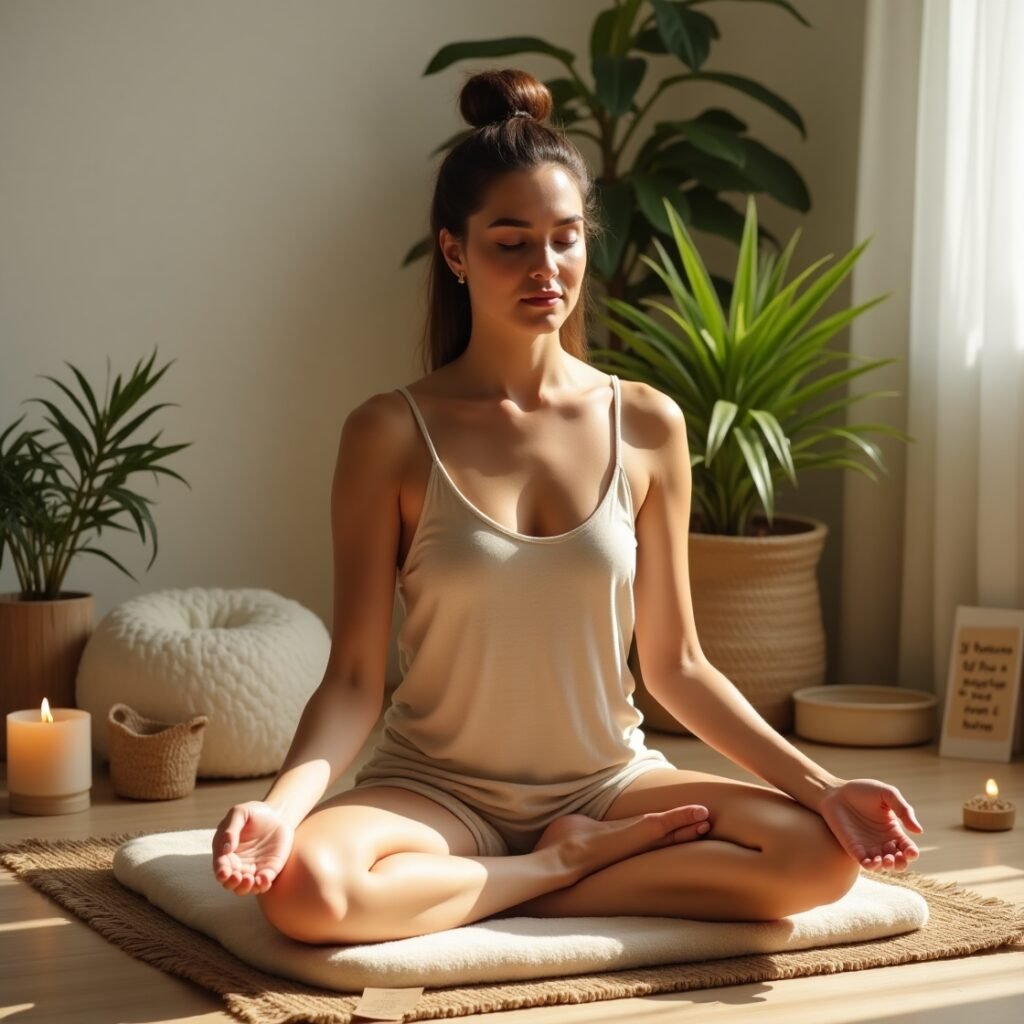 Pessoa praticando ritual matinal de meditação e gratidão como forma de integrar espiritualidade na vida cotidiana