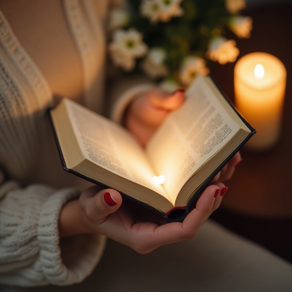 Bíblia aberta com luz divina representando frases de consolo em Deus para momentos difíceis