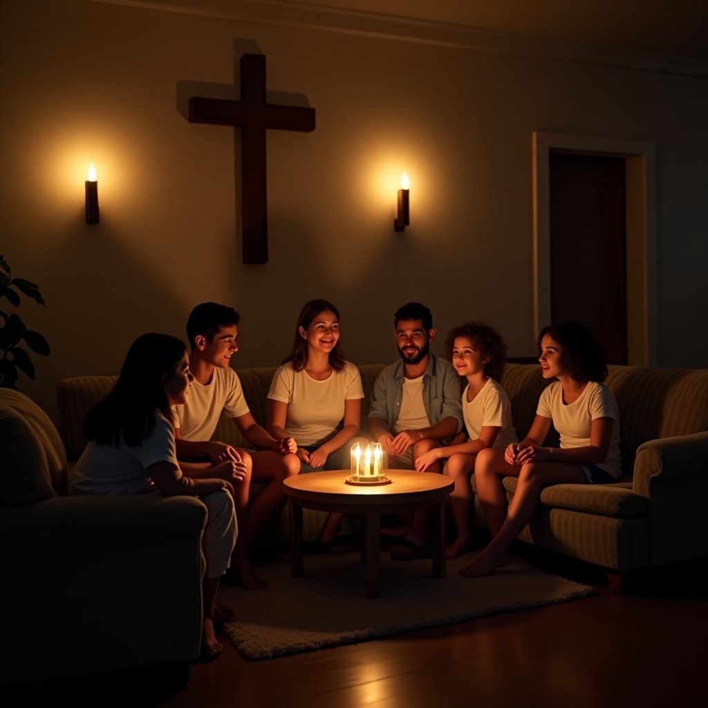 Família praticando frases cristãs curtas para noite em momento de oração familiarTentar novamenteO Claude pode cometer erros. Confira sempre as respostas.