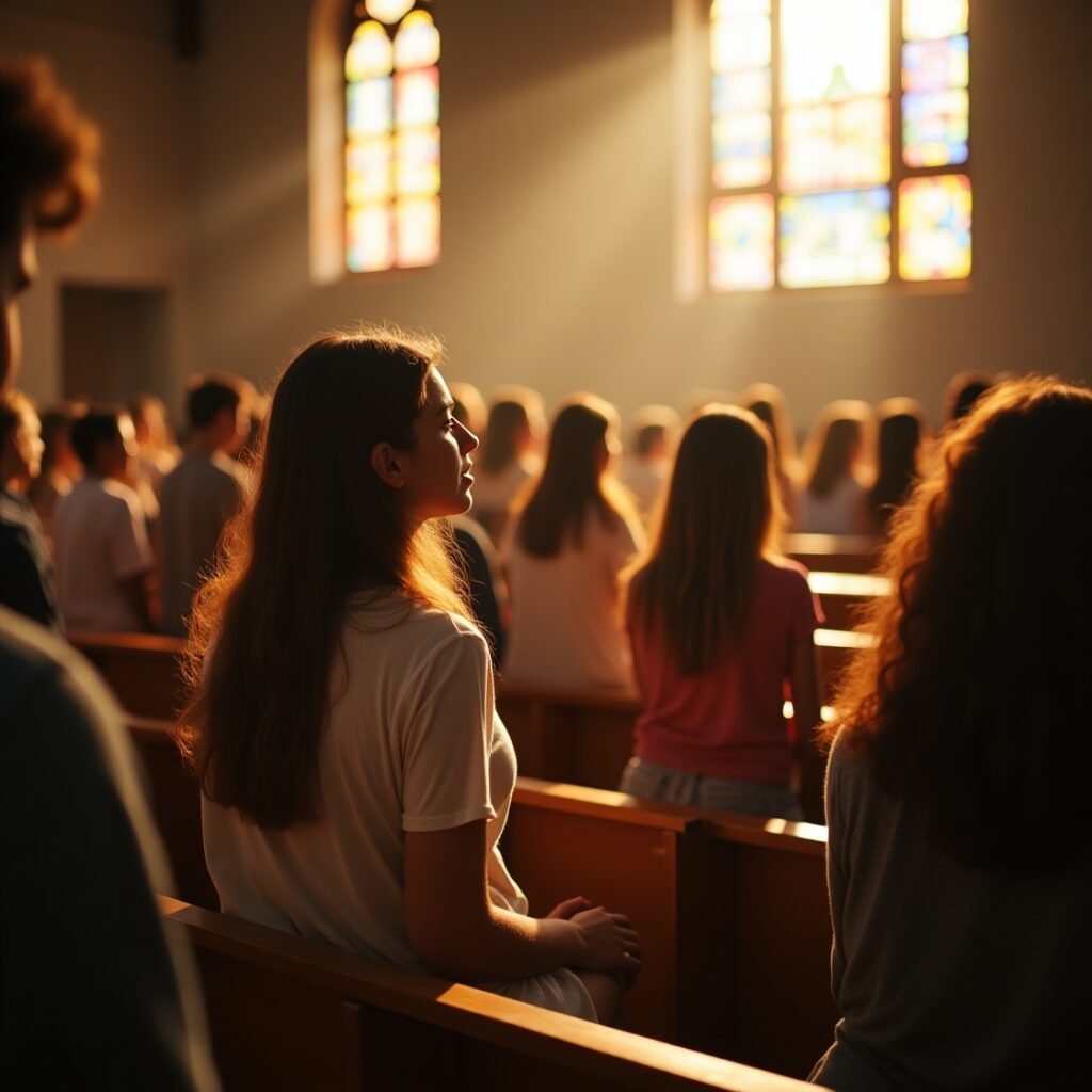 Grupo de oração praticando afirmações cristãs contra a tristeza em comunhão