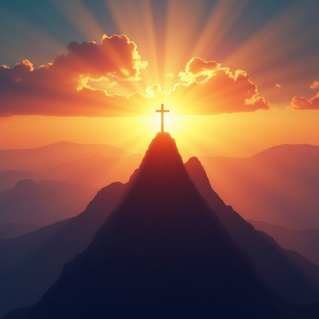 Paisagem inspiradora com frases bíblicas sobre coragem e renovação espiritual