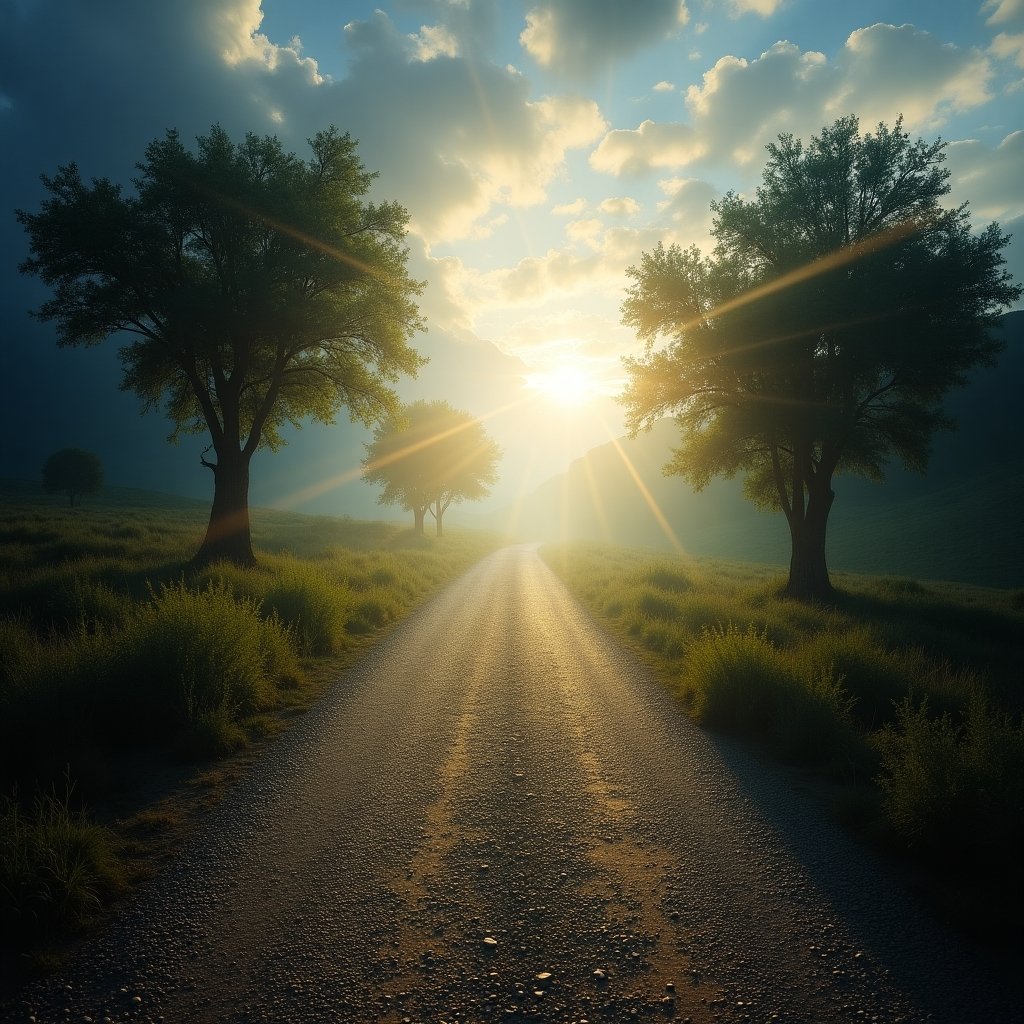Caminho iluminado simbolizando jornada de renovação através das palavras de Deus para esperança