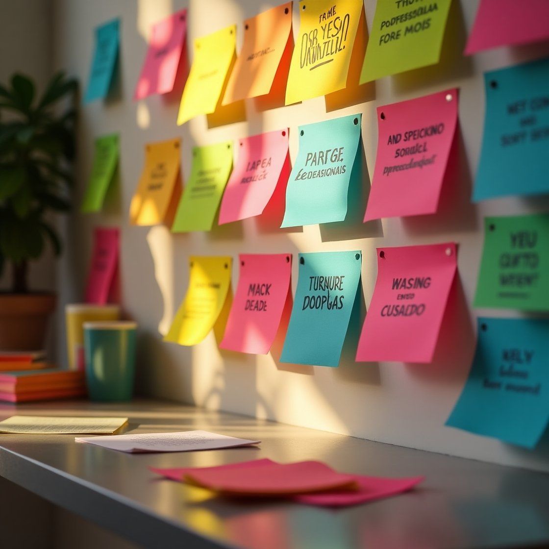 Post-its com frases cristãs curtas que acalmam o coração colados em espelho para prática diária