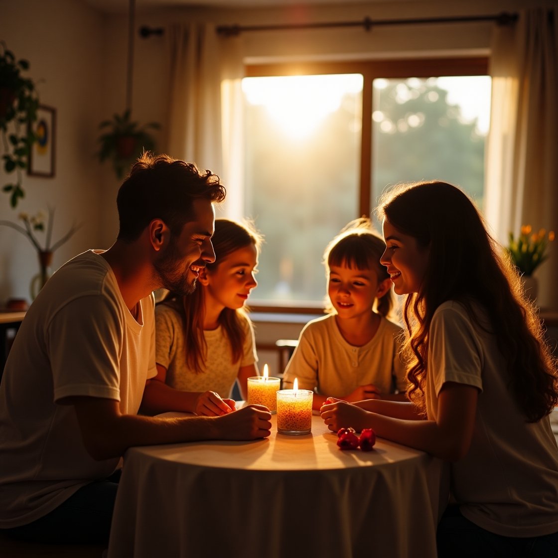 Família cristã praticando afirmações cristãs em oração familiar