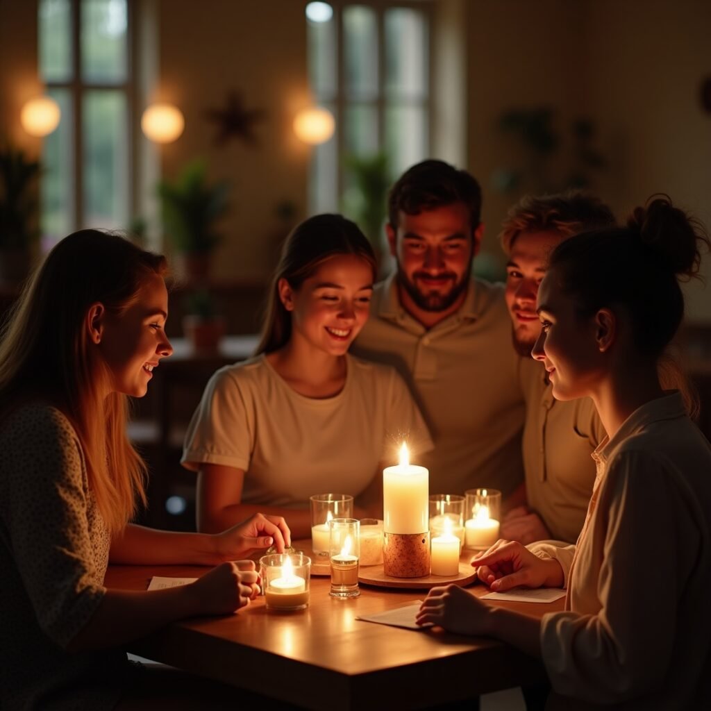 Família praticando afirmações bíblicas juntos para fortalecer a fé diária