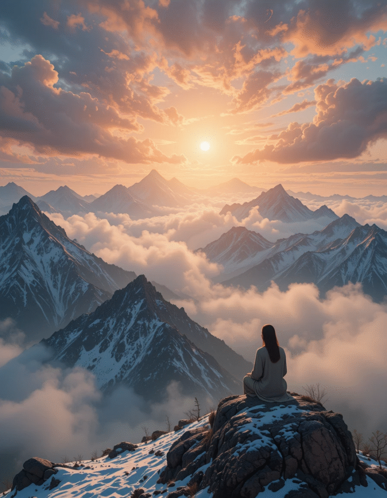 Pessoa praticando silêncio espiritual em meditação profunda na natureza