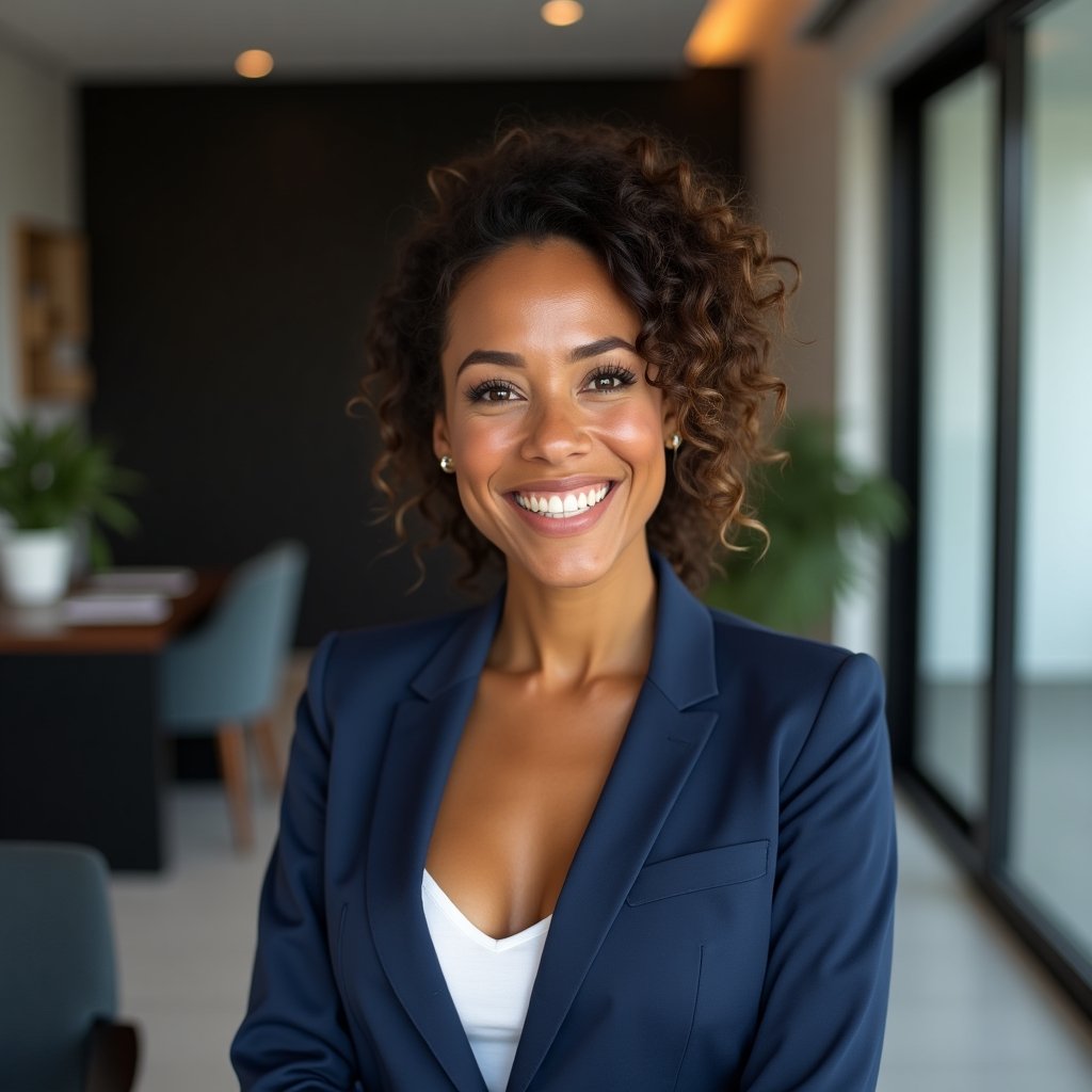 Mulher próspera usando afirmações cristãs para abundância na carreira