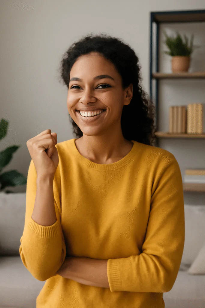Mulher confiante representando Como Desenvolver Um Mindset De Crescimento com atitude positiva