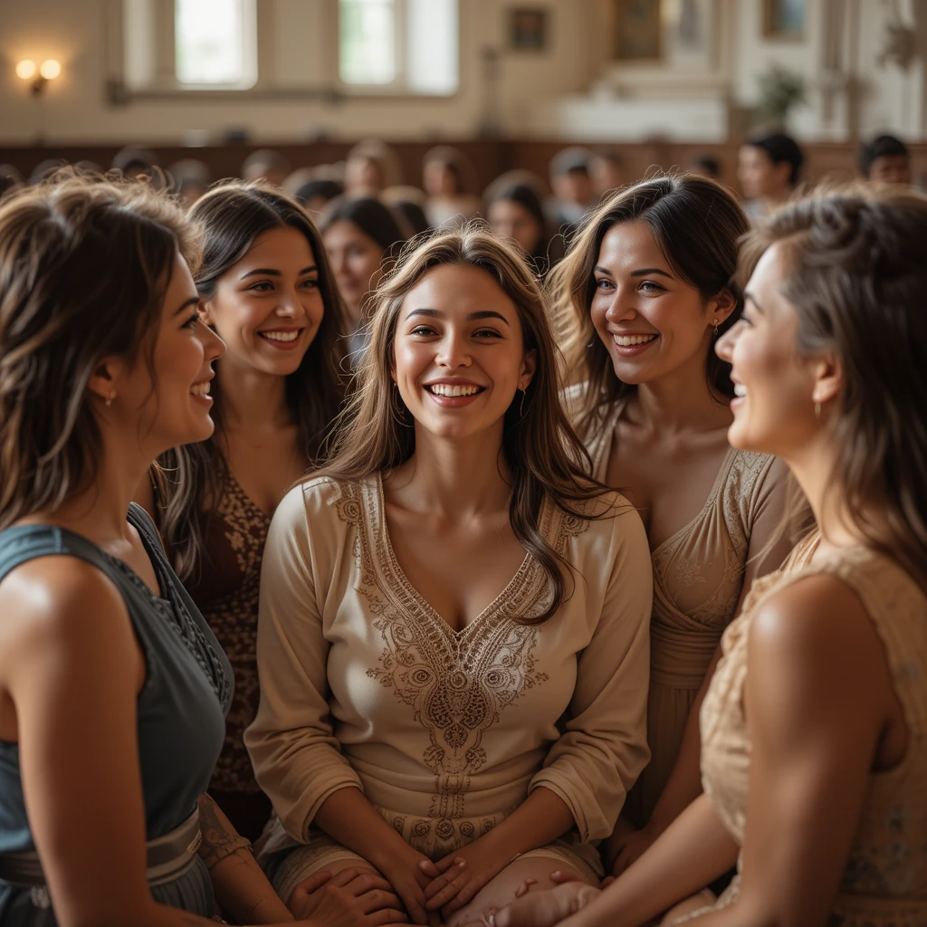 Mulheres cristãs compartilhando frases de fé e prosperidade em comunhão