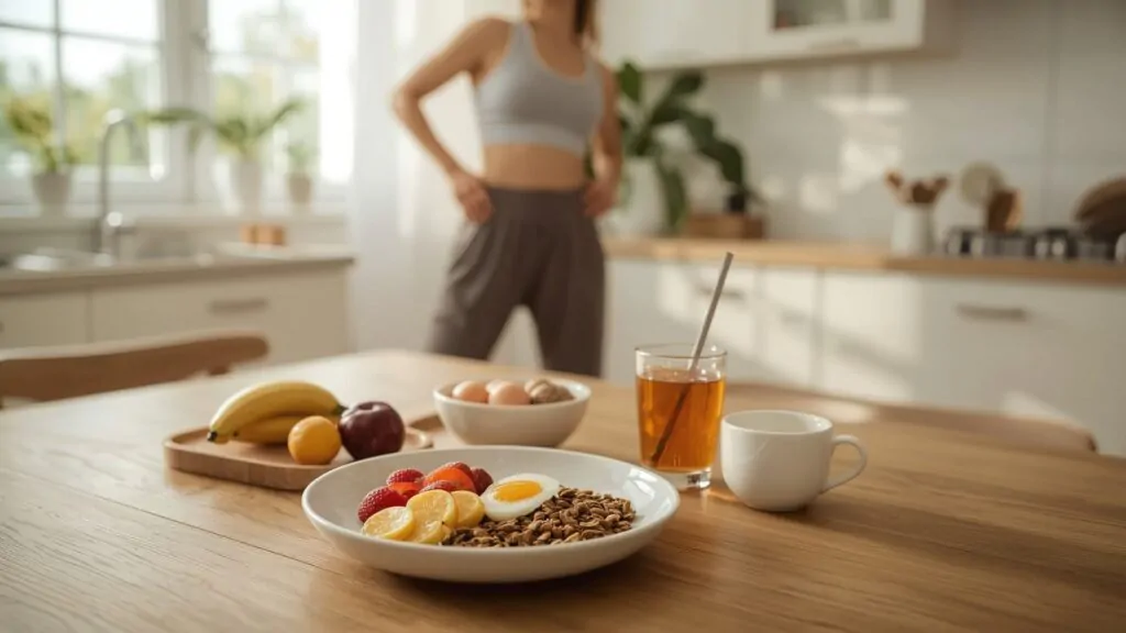 Alimentos saudáveis em uma mesa para integrar saúde física mental e espiritual com equilíbrio diário