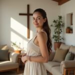 Mulher fazendo limpeza espiritual em casa através da oração