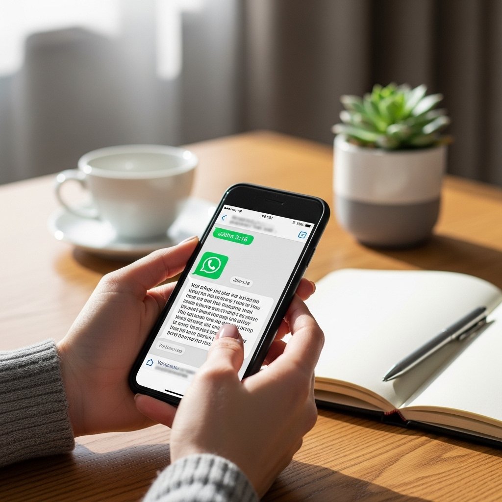Smartphone exibindo mensagem de aniversário cristã no WhatsApp sendo compartilhada com amor e fé