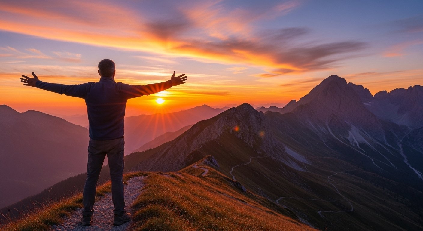 Homem contemplando paisagem nas montanhas refletindo sobre mensagens de esperança na natureza
