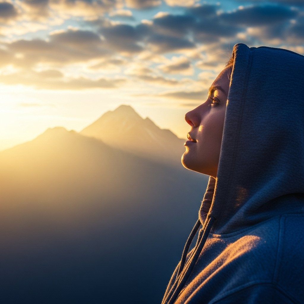 Pessoa contemplando montanhas ao amanhecer representando salmo 121 explicação sobre elevar os olhos para buscar ajuda divina