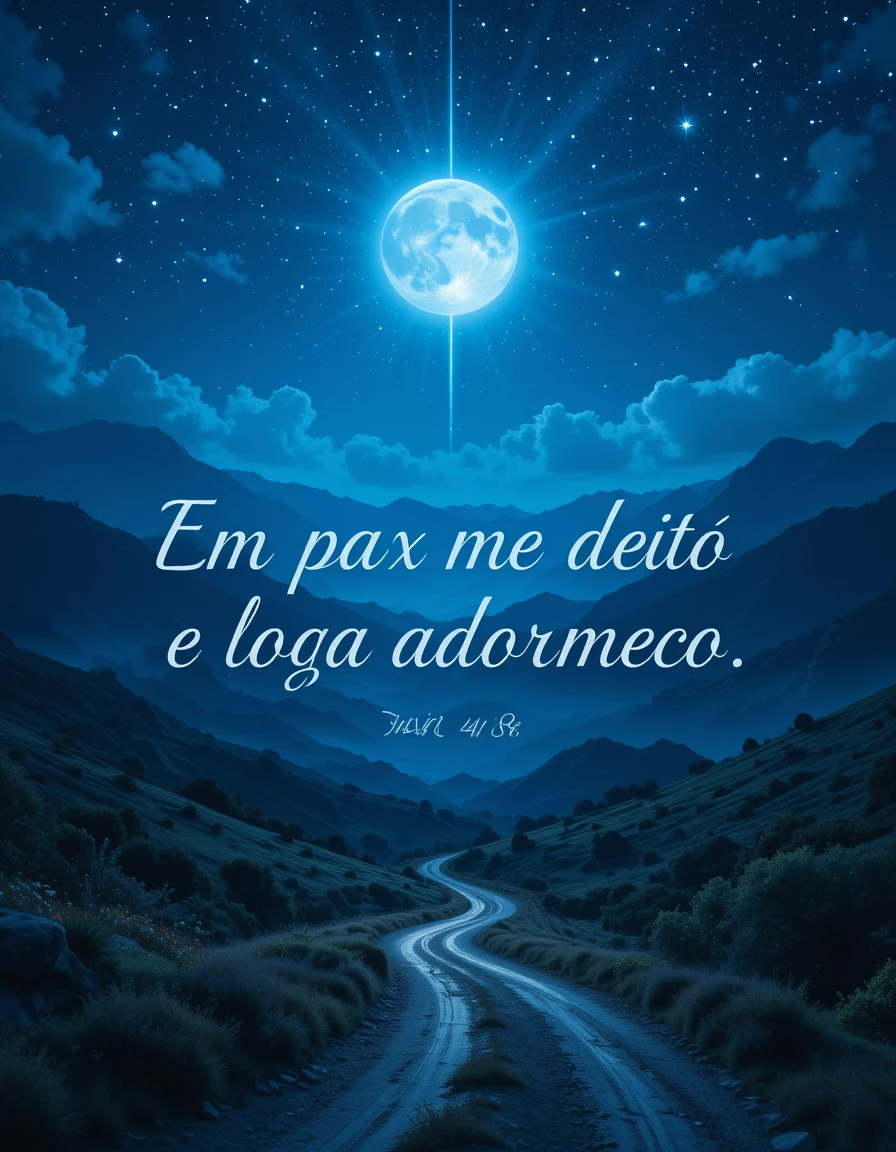 Paisagem noturna com versículo de salmos boa noite com Deus sobre paz e descanso em Deus