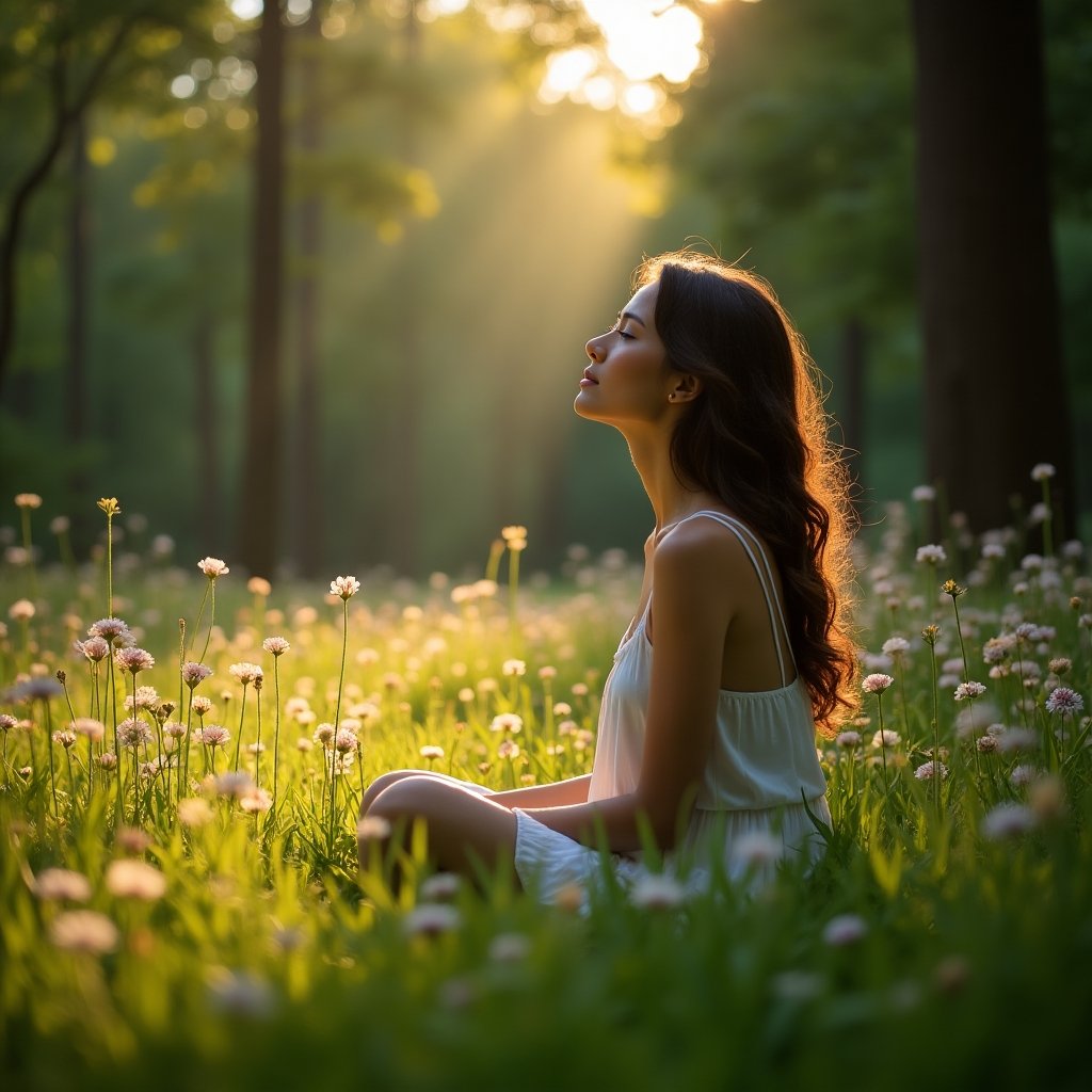 Pessoa praticando silenciar a mente com Deus em oração matinal contemplativa