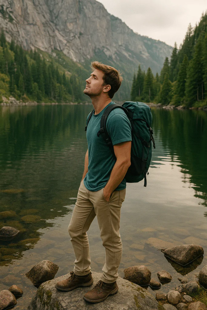 Homem em pé diante de um lago e montanhas, refletindo sobre como transformar obstáculos em oportunidades