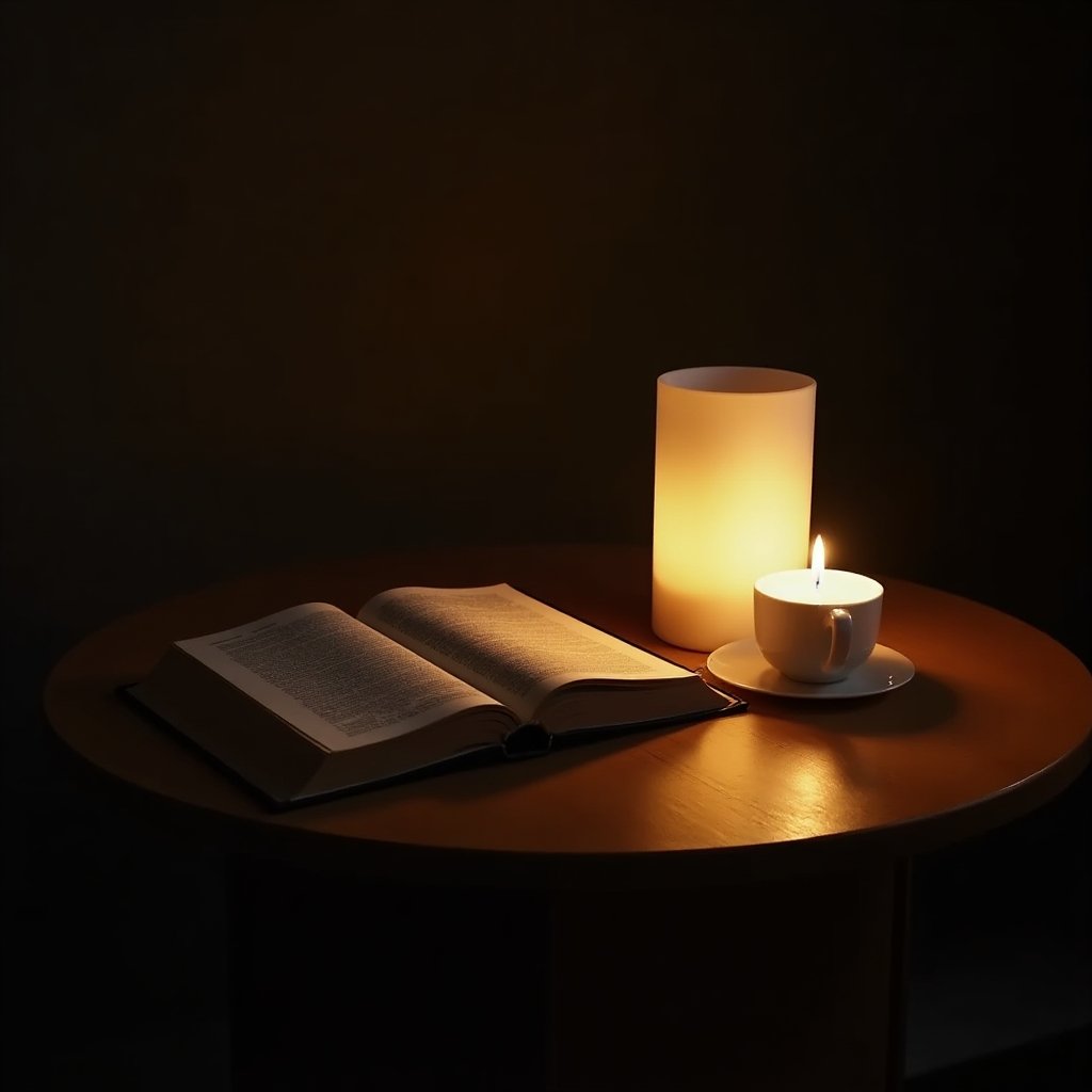 Versículo da Bíblia para noite de hoje - Bíblia aberta com luz suave para meditação noturna