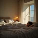 Pessoa lendo versículo para noite de paz antes de dormir com Bíblia aberta