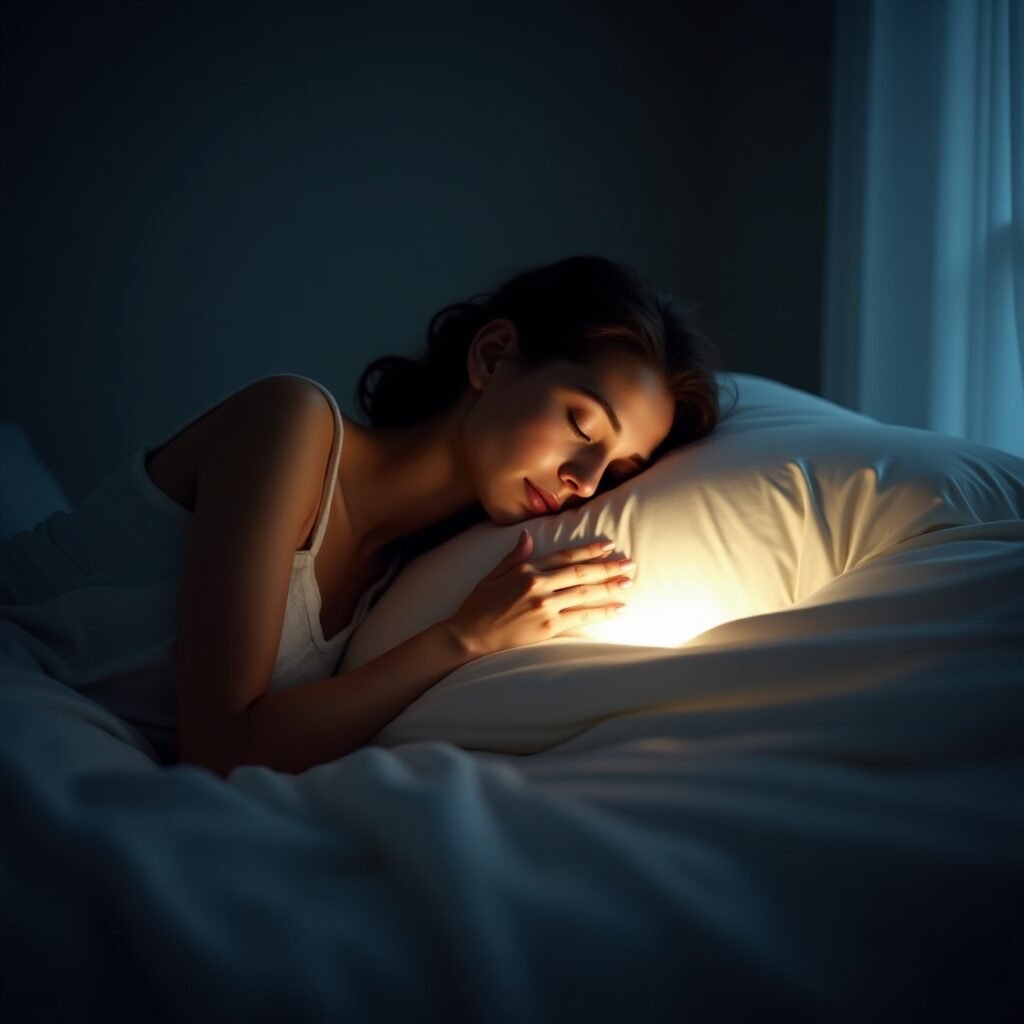 Versículo da noite com mensagem bíblica sendo lido por mulher em momento de meditação espiritual