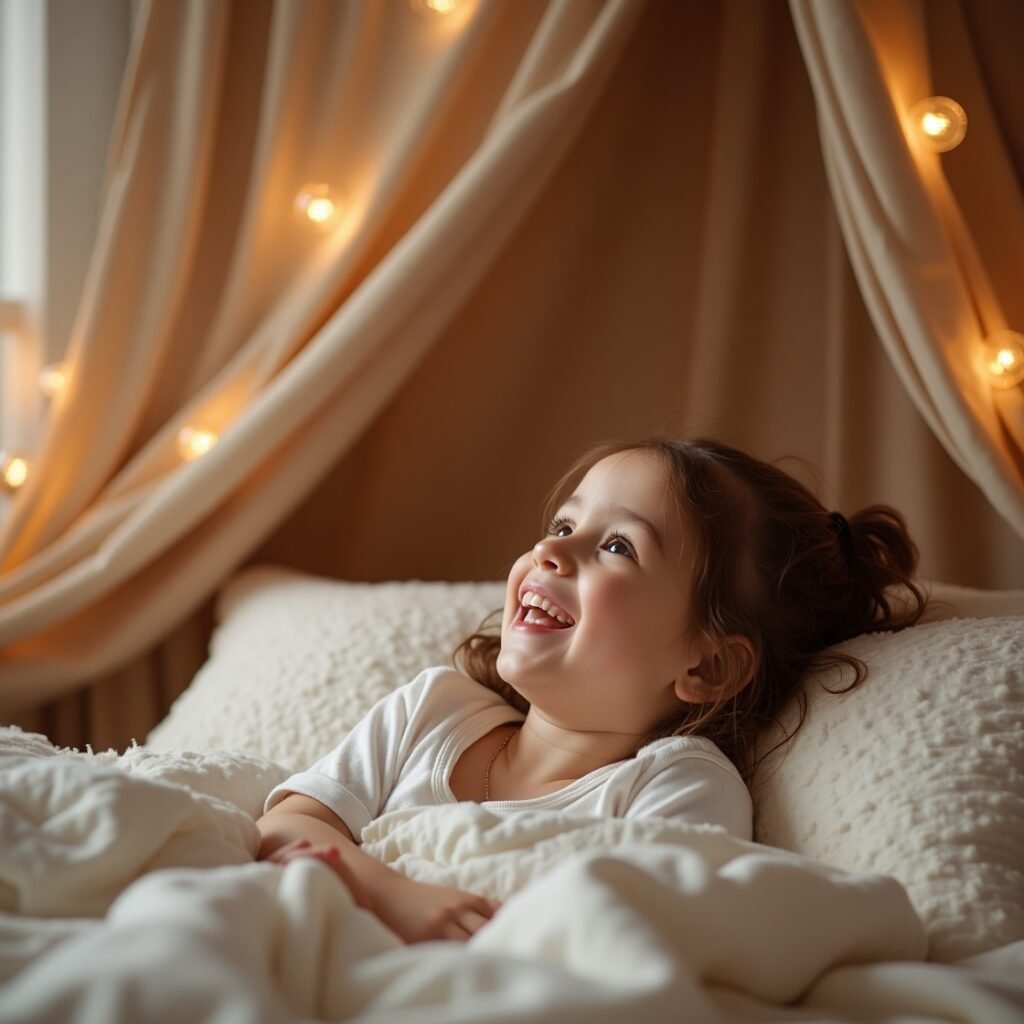 Mãe lendo versículos de boa noite para família em momento de oração