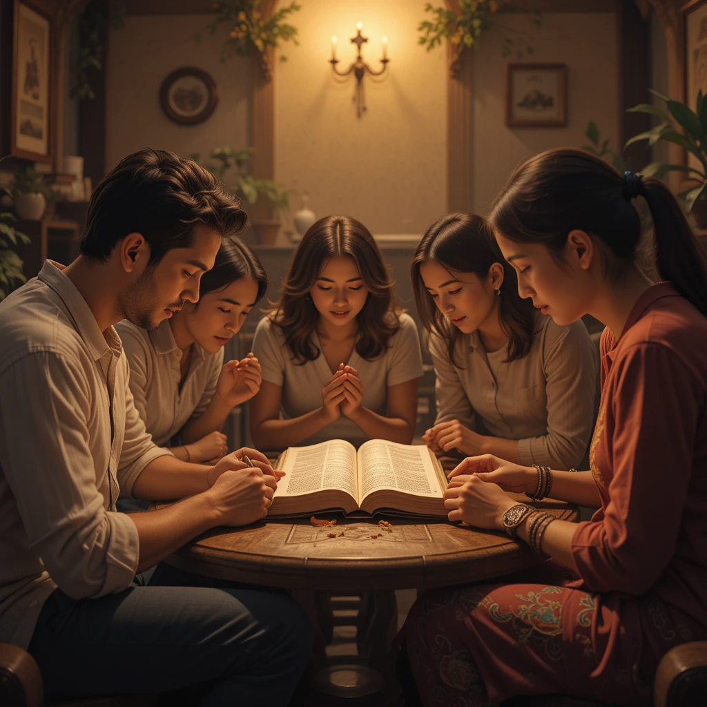 Família compartilhando versículos bíblicos para fortalecer a fé em momento devocional