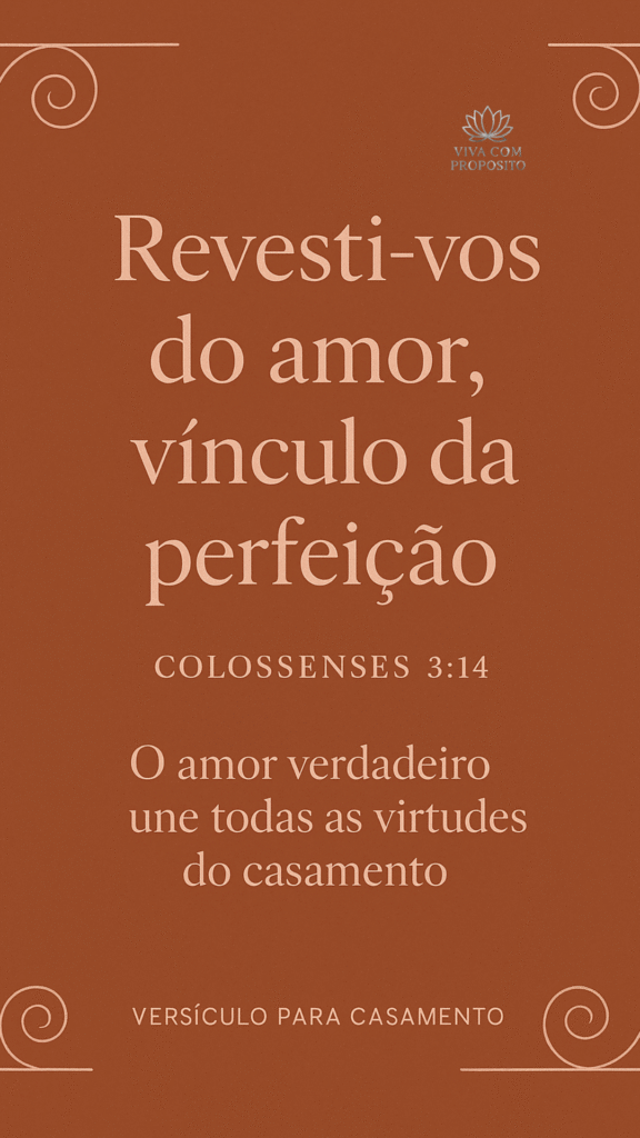 Card sofisticado com versículo para casamento Colossenses 3:14 sobre amor perfeito em terracota e dourado
