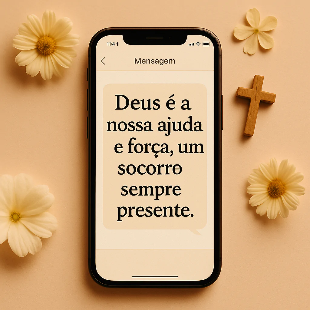 Celular enviando frases cristãs curtas de fé via mensagem de texto para amigos