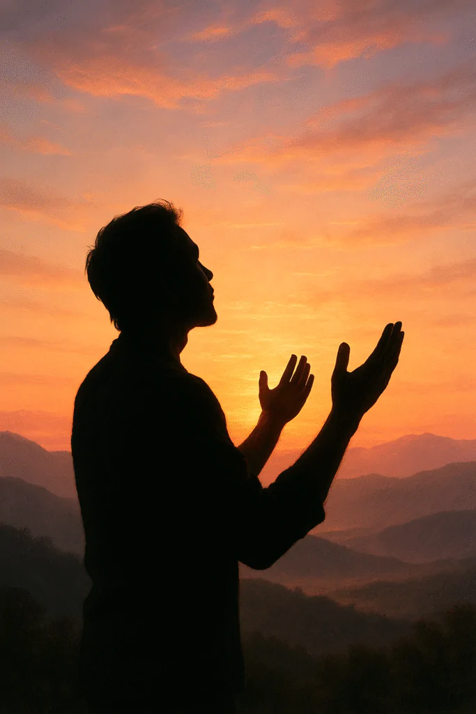 homen orando com frases cristãs curtas para fortalecer a fé