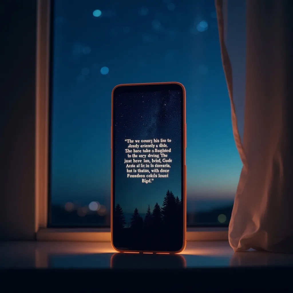 Smartphone exibindo versículo bíblico em tela com fundo estrelado da janela Frases de Boa Noite com Versículos Bíblicos