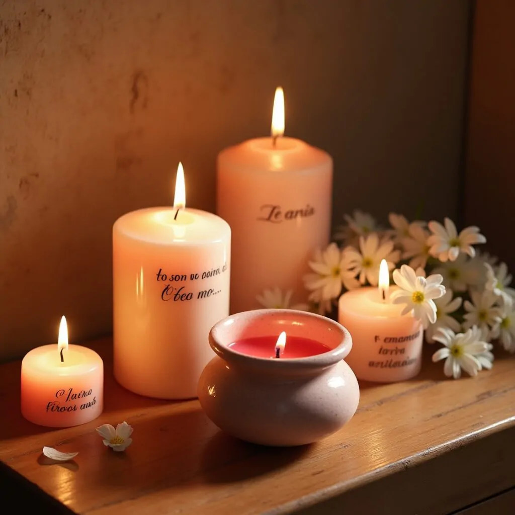 velas com frases curtas de vitória e superação pela fé em ambiente de oração