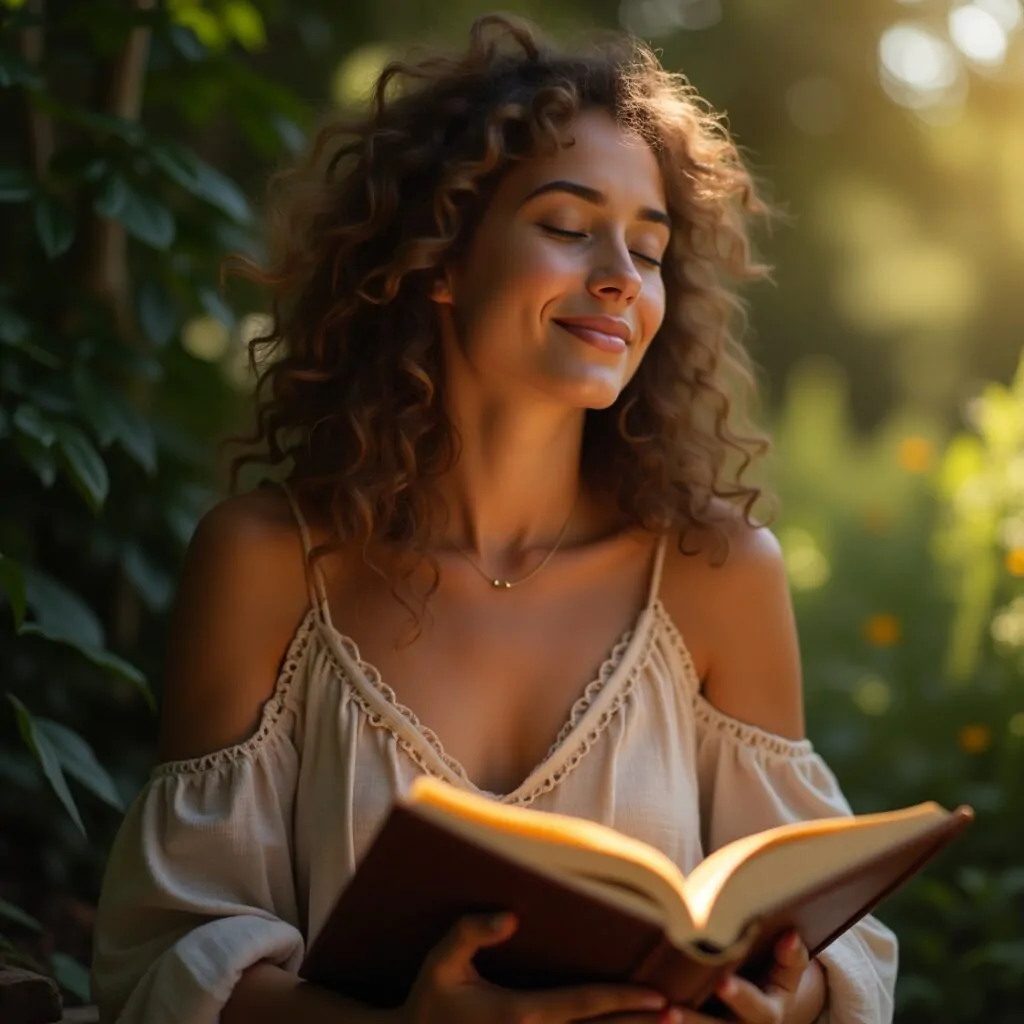 Mulher praticando frases curtas de vitória e superação pela fé durante meditação matinal