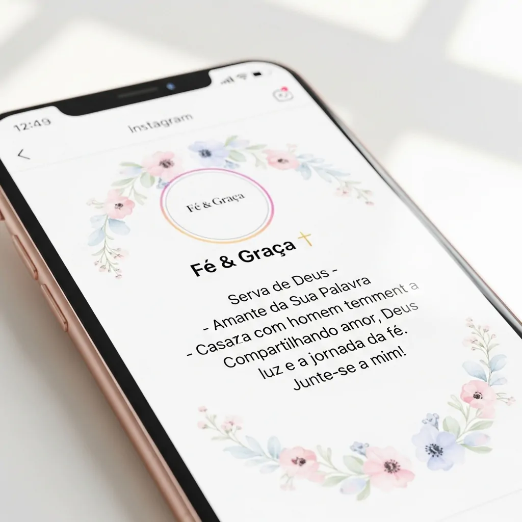 Tela de celular exibindo bio do Instagram com frases cristãs para bio feminina