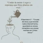 Ilustração de regador molhando uma planta na mente, simbolizando esperança e paz de Deus em Filipenses 4:7. Frases sobre saúde mental e fé cristã.
