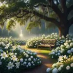 Jardim peaceful simbolizando serenidade e paz encontrada através de mensagem de luto cristã