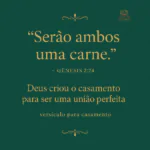 Card inspiracional com versículo para casamento Gênesis 2:24 sobre união matrimonial em verde esmeralda e dourado